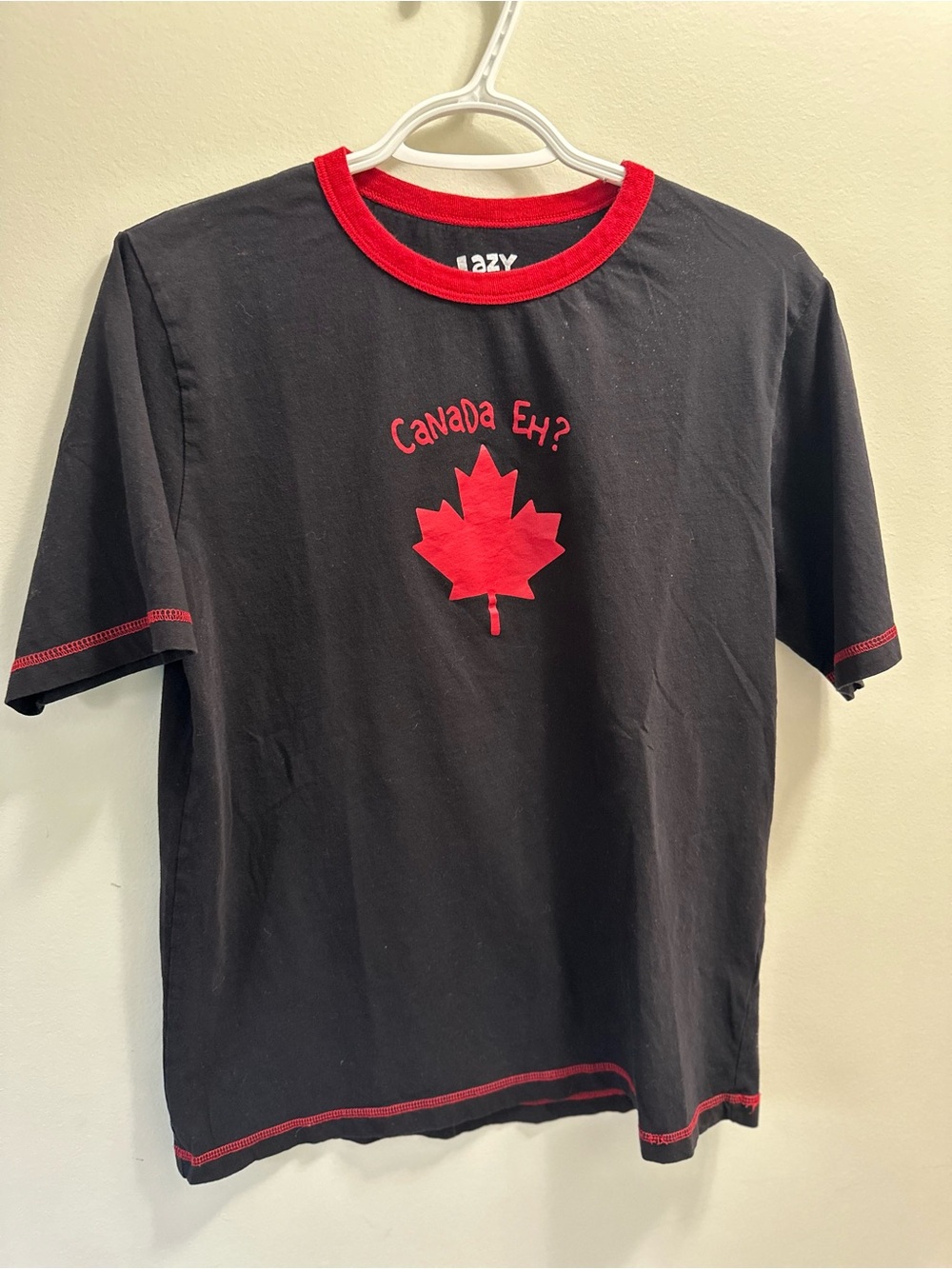 Lazy One Black Lounge Tee with Red Maple Leaf Graphic